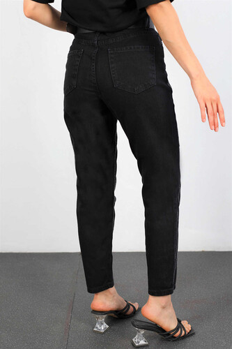 Taşlı Yüksek Bel Füme Kadın Mom Jean - 6