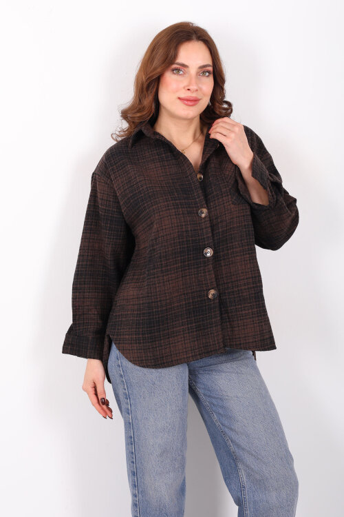 Tek Cepli Ekose Acı Kahve Kadın Oduncu Gömlek - 3