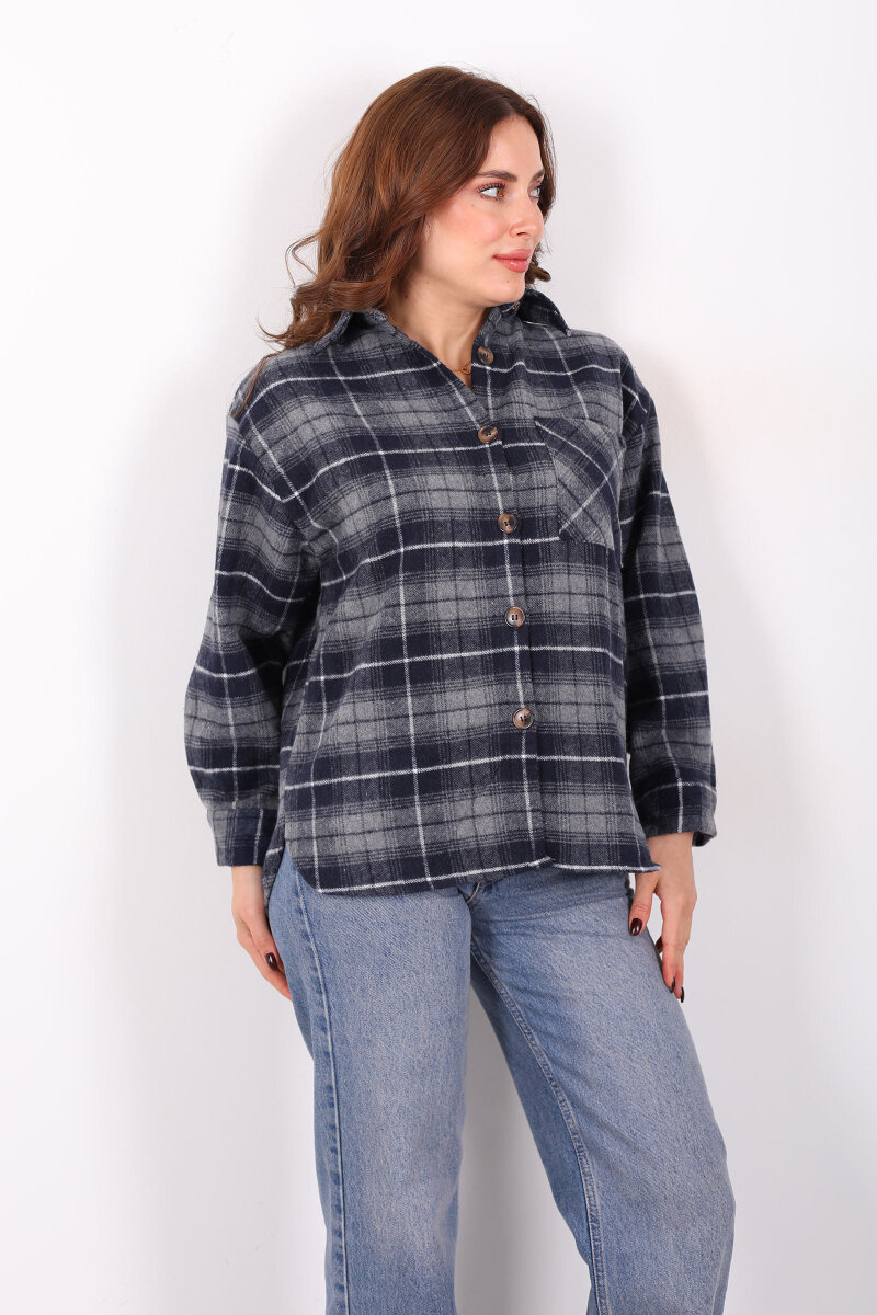 Tek Cepli Ekose Füme Kadın Oduncu Gömlek - 6