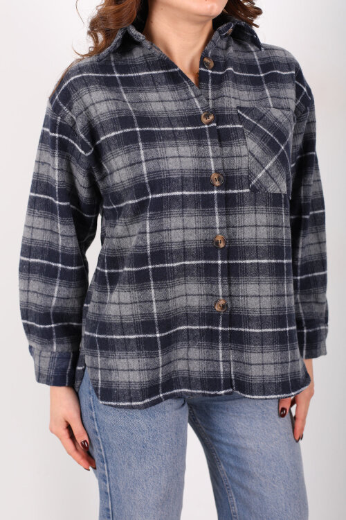 Tek Cepli Ekose Füme Kadın Oduncu Gömlek - Berox (1)