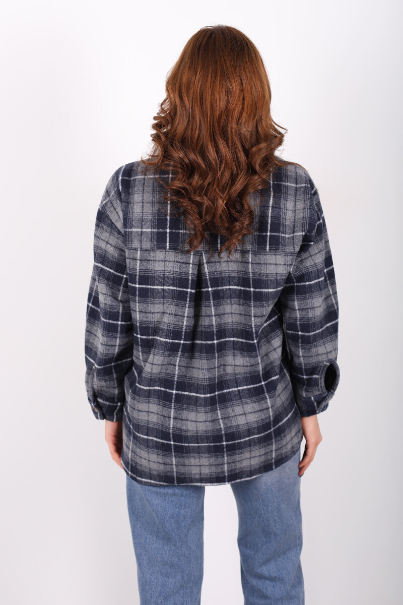 Tek Cepli Ekose Füme Kadın Oduncu Gömlek - 5