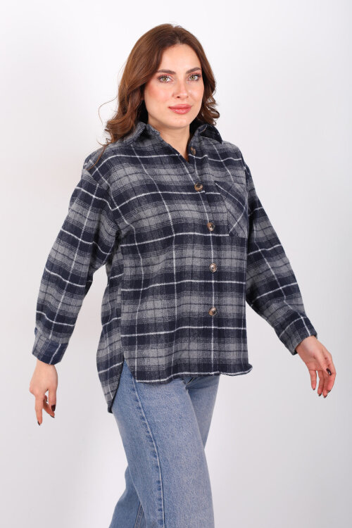 Tek Cepli Ekose Füme Kadın Oduncu Gömlek - 4