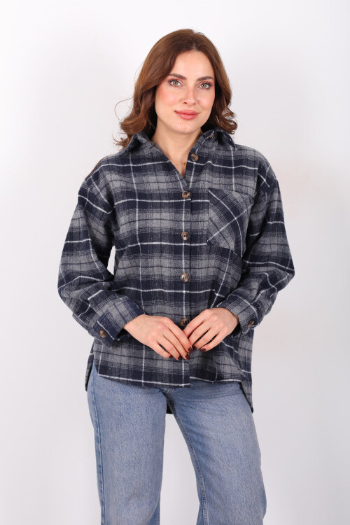 Tek Cepli Ekose Füme Kadın Oduncu Gömlek - Berox