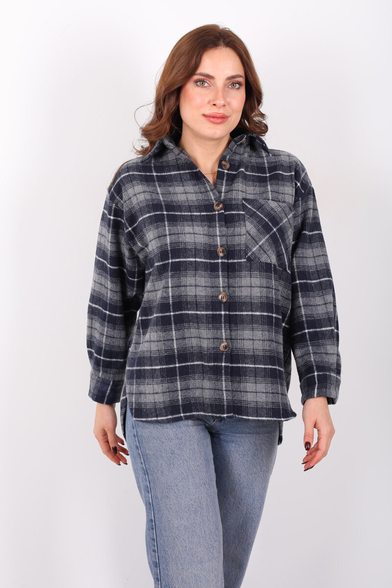 Tek Cepli Ekose Füme Kadın Oduncu Gömlek - 3