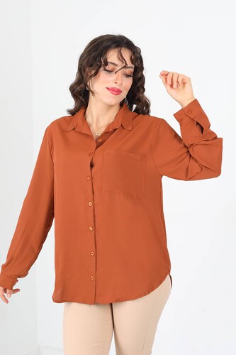 Tek Cepli Eteği Oval Kiremit Kadın Saten Gömlek - Berox (1)