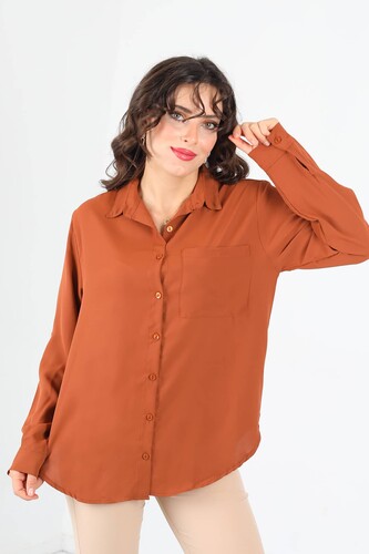 Tek Cepli Eteği Oval Kiremit Kadın Saten Gömlek - Berox