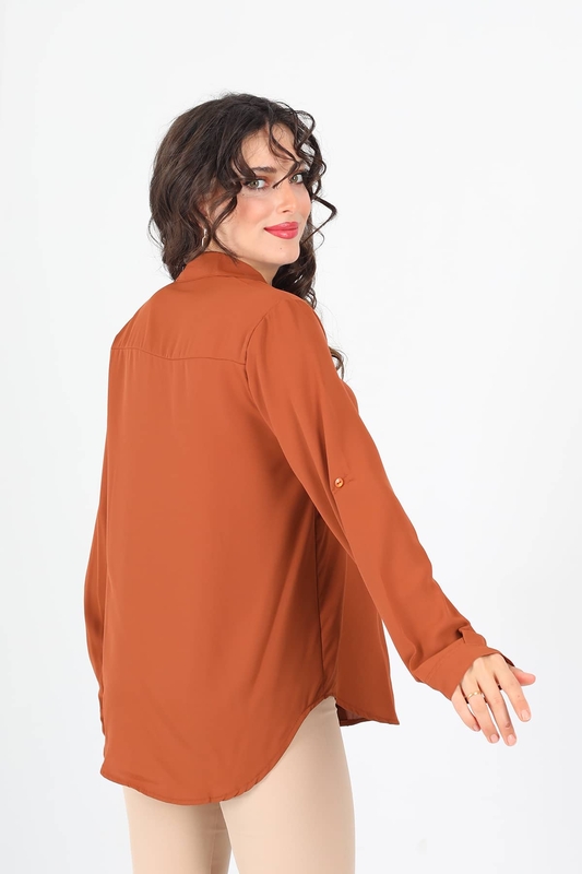 Tek Cepli Eteği Oval Kiremit Kadın Saten Gömlek - 3