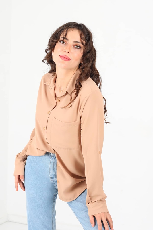 Tek Cepli Eteği Oval Vizon Kadın Saten Gömlek - 3