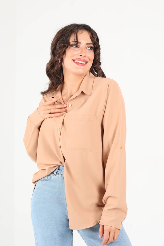 Tek Cepli Eteği Oval Vizon Kadın Saten Gömlek - 1