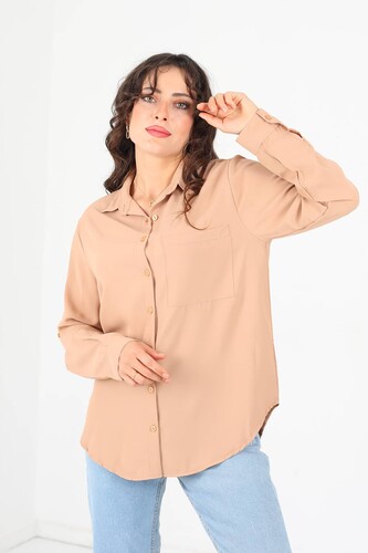 Tek Cepli Eteği Oval Vizon Kadın Saten Gömlek - Berox (1)