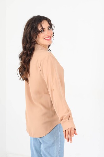 Tek Cepli Eteği Oval Vizon Kadın Saten Gömlek - 5