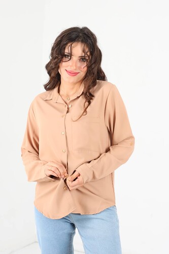 Tek Cepli Eteği Oval Vizon Kadın Saten Gömlek - 4