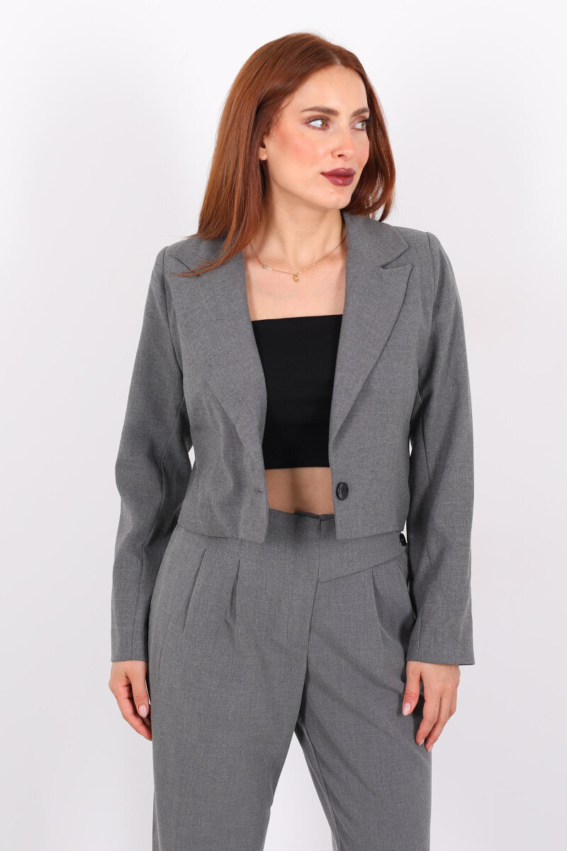 Tek Düğmeli Crop Antrasit Kadın Blazer Ceket - 6