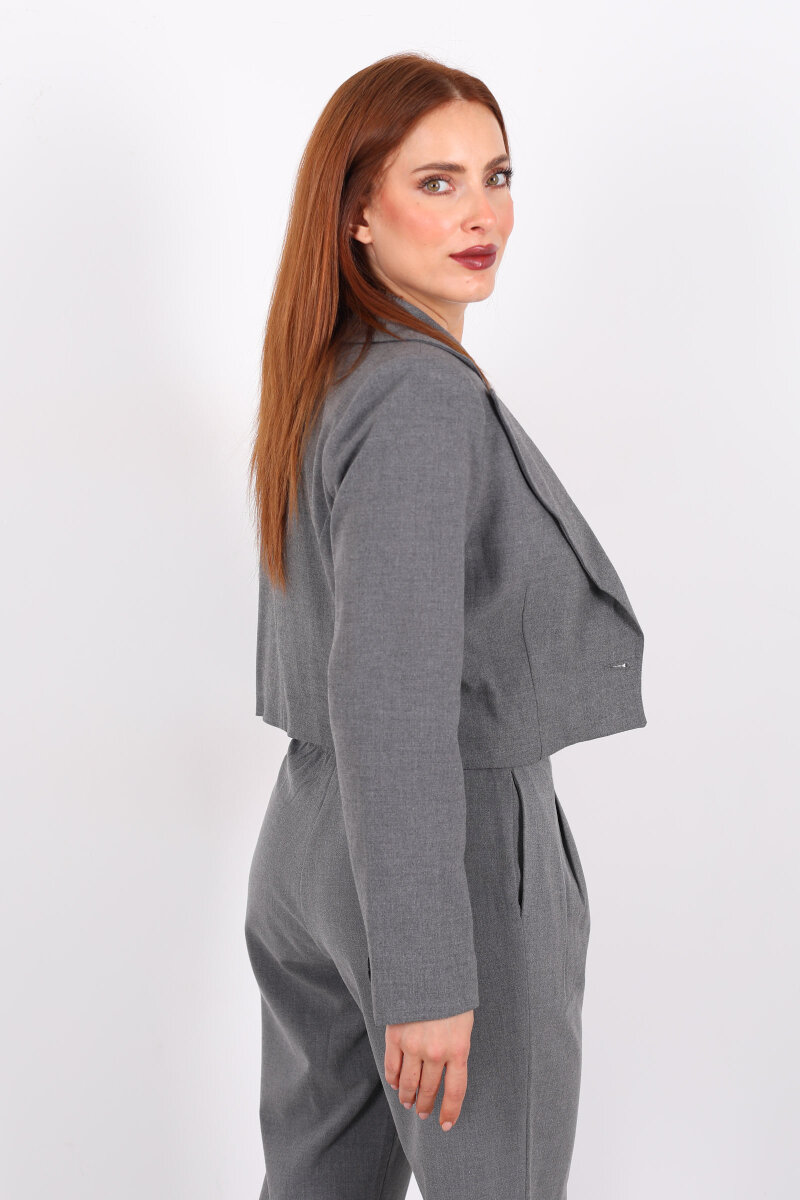 Tek Düğmeli Crop Antrasit Kadın Blazer Ceket - 5