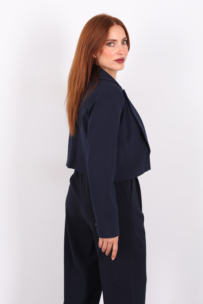 Tek Düğmeli Crop Lacivert Kadın Blazer Ceket - 5