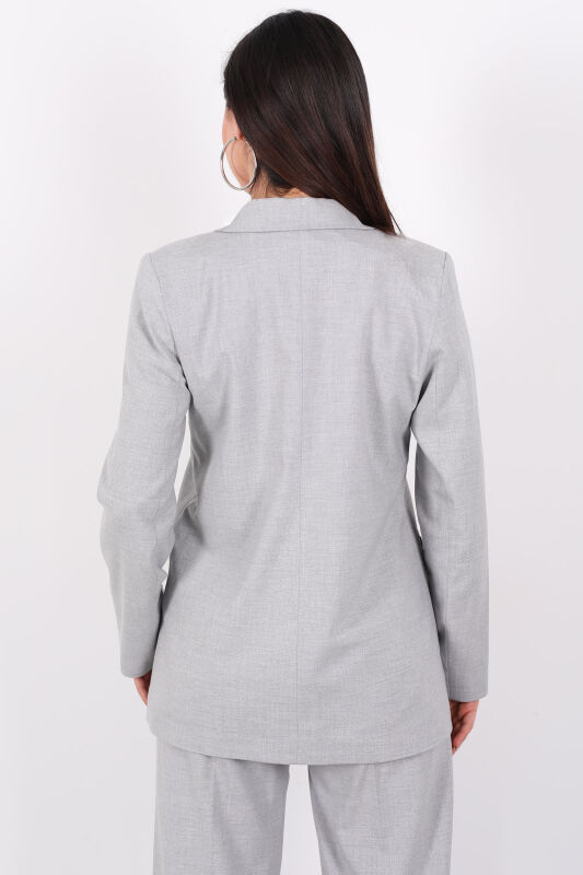 Tek Düğmeli Fleto Cepli Gri Kadın Blazer Ceket - 5