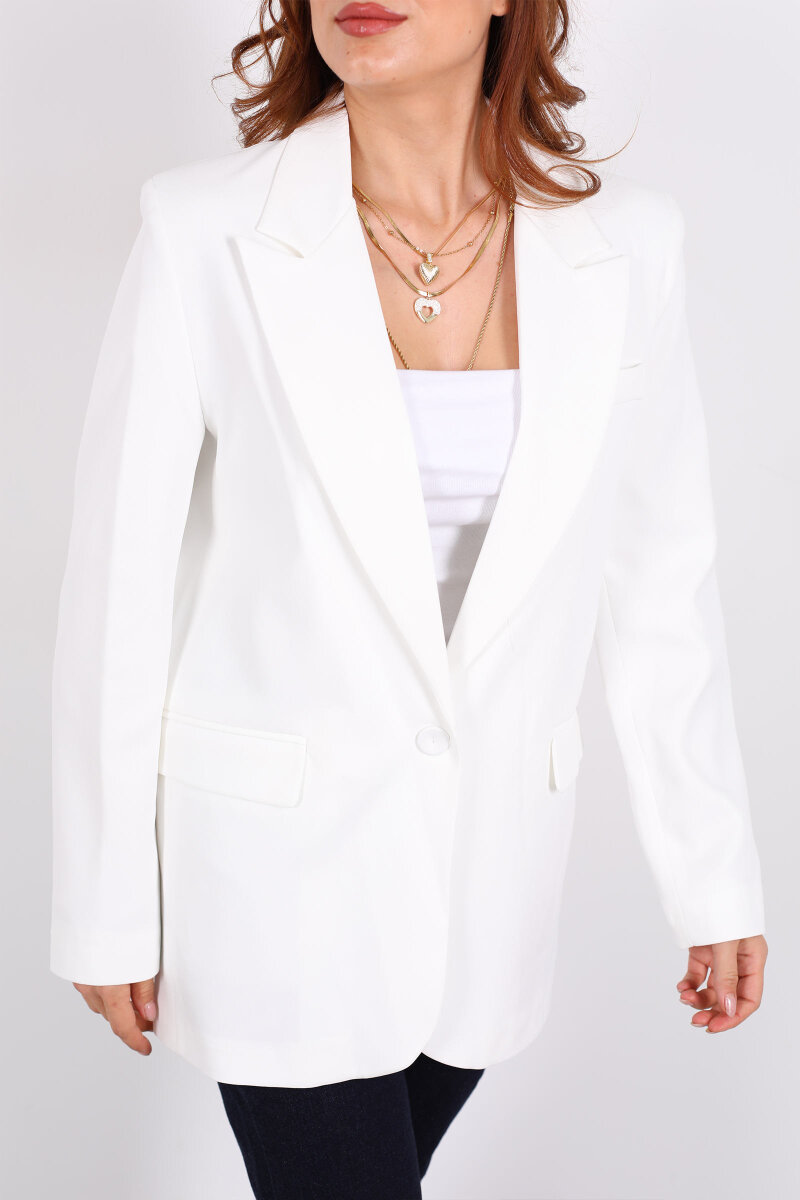 Tek Düğmeli Kadın Beyaz Blazer Ceket - 2
