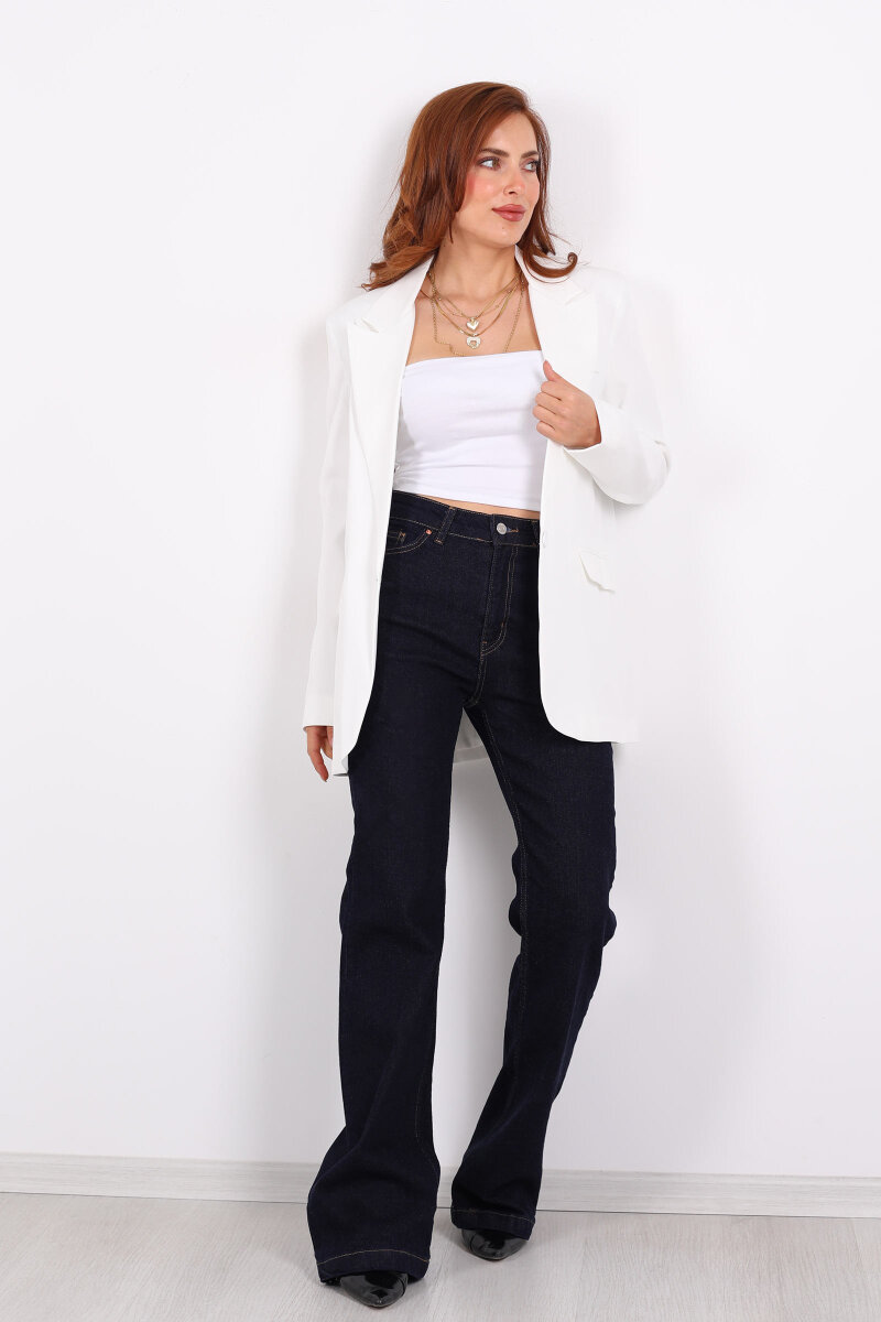 Tek Düğmeli Kadın Beyaz Blazer Ceket - 6