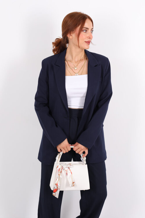 Tek Düğmeli Kadın Lacivert Blazer Ceket - 3