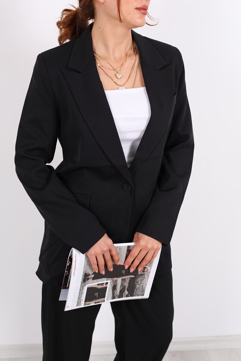 Tek Düğmeli Kadın Siyah Blazer Ceket - 2