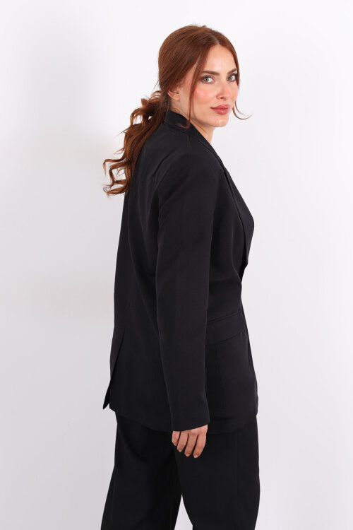 Tek Düğmeli Kadın Siyah Blazer Ceket - 5