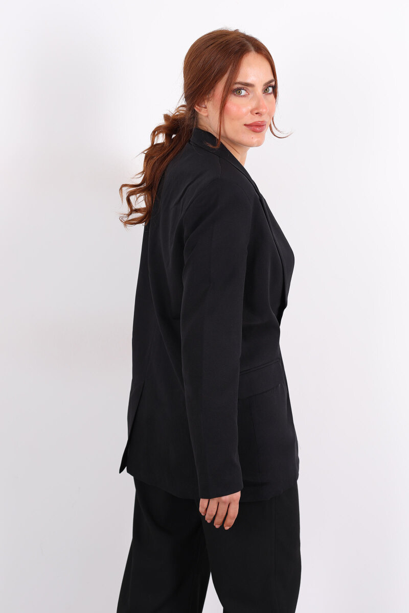 Tek Düğmeli Kadın Siyah Blazer Ceket - 5