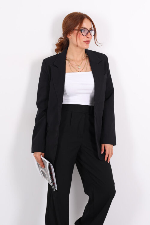 Tek Düğmeli Kadın Siyah Blazer Ceket - Berox