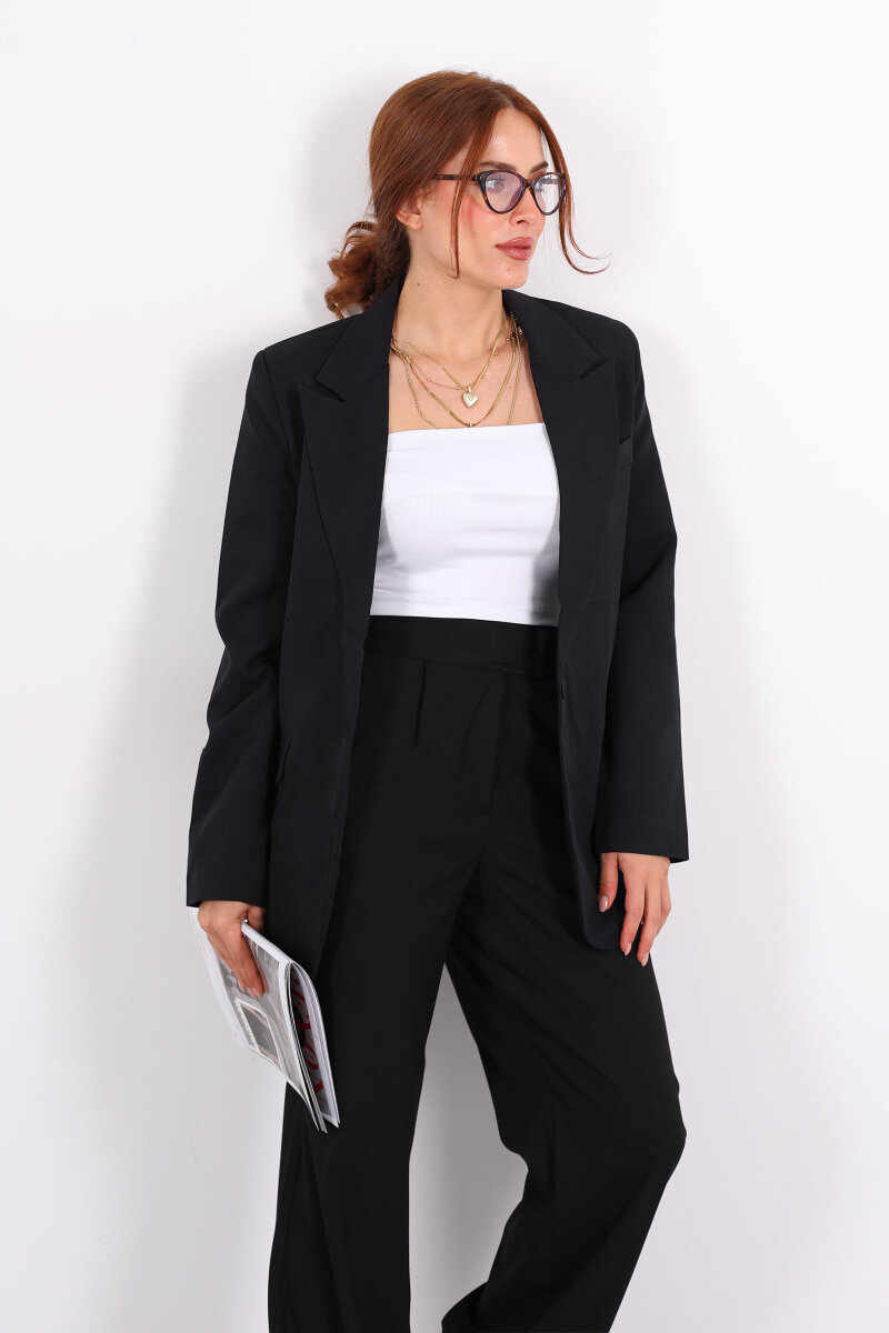 Tek Düğmeli Kadın Siyah Blazer Ceket - 1