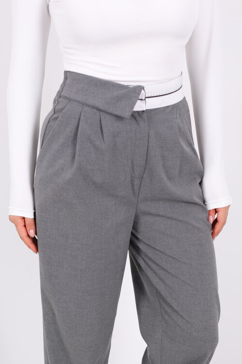 Ters Kemer Detaylı Bol Paça Antrasit Kadın Kumaş Pantolon - Berox (1)