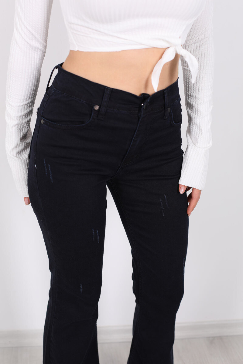 Tırnaklı İspanyol Paça Lacivert Kadın Kot Pantolon - 2