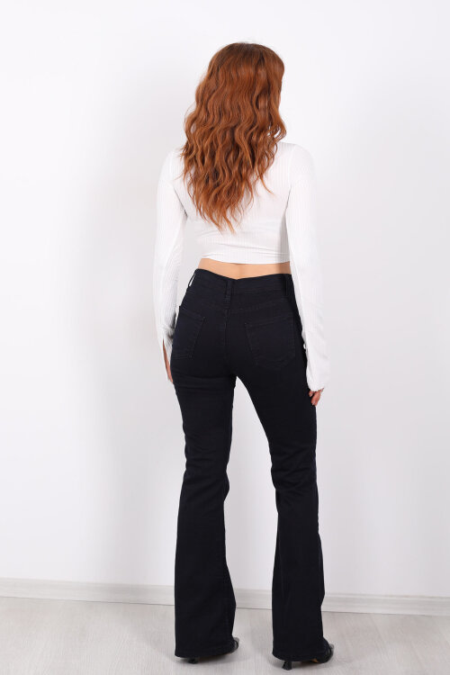 Tırnaklı İspanyol Paça Lacivert Kadın Kot Pantolon - 6