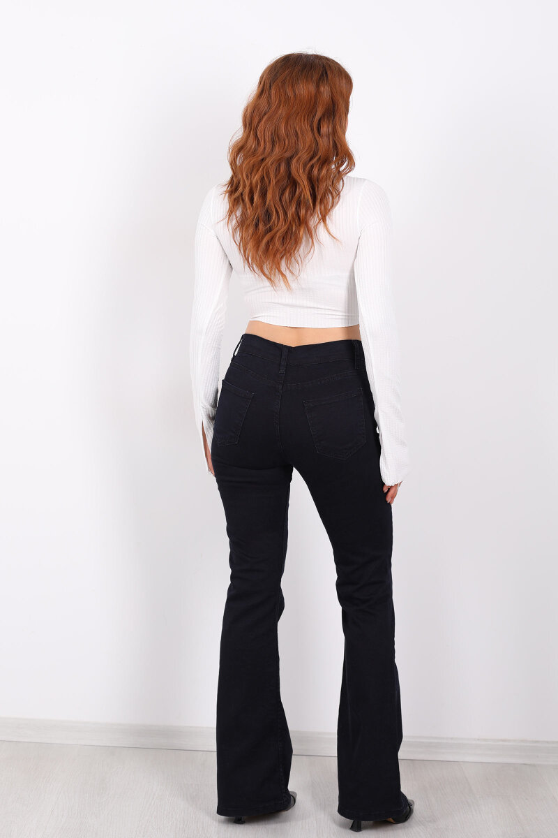 Tırnaklı İspanyol Paça Lacivert Kadın Kot Pantolon - 6