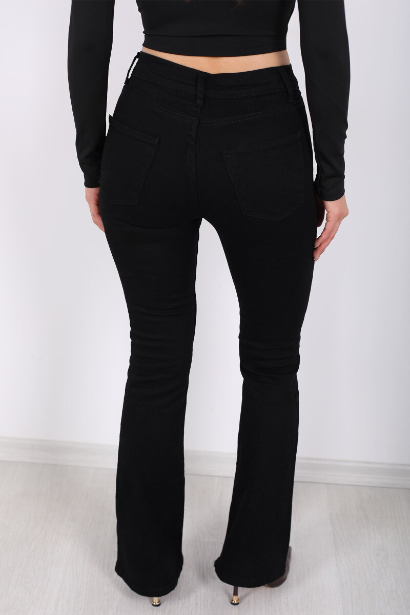 Tırnaklı İspanyol Paça Siyah Kadın Kot Pantolon - 5