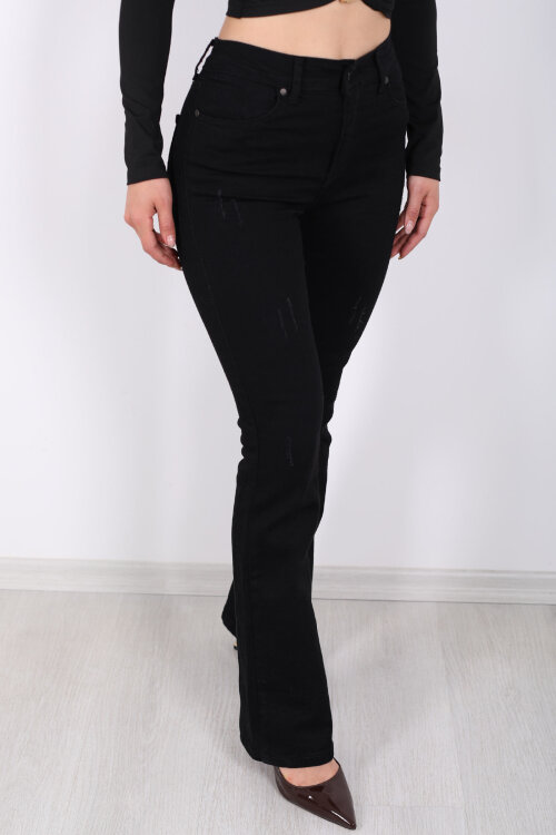 Tırnaklı İspanyol Paça Siyah Kadın Kot Pantolon - Berox (1)