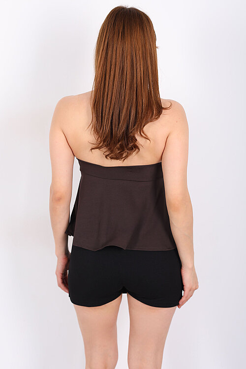 Toka Aksesuarlı Boyundan Geçirmeli Kahverengi Kadın Kaplı Bluz - 4