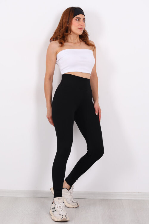 Toparlayıcı Kalın Kemer Siyah Çelik Tayt - 4