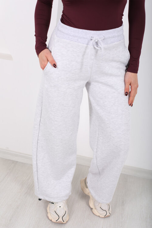 Üç İplik Paça Lastikli Gri Kadın Eşofman Altı - Berox (1)