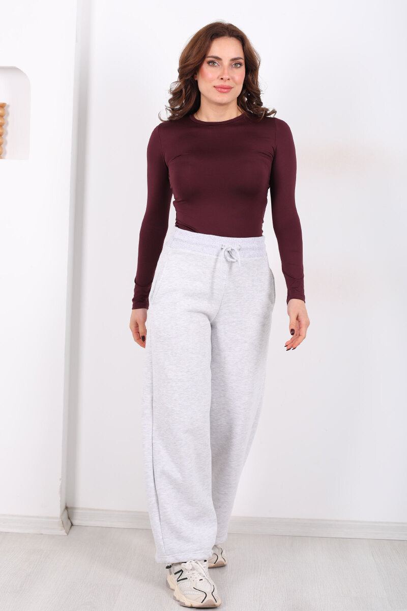 Üç İplik Paça Lastikli Gri Kadın Eşofman Altı - 3