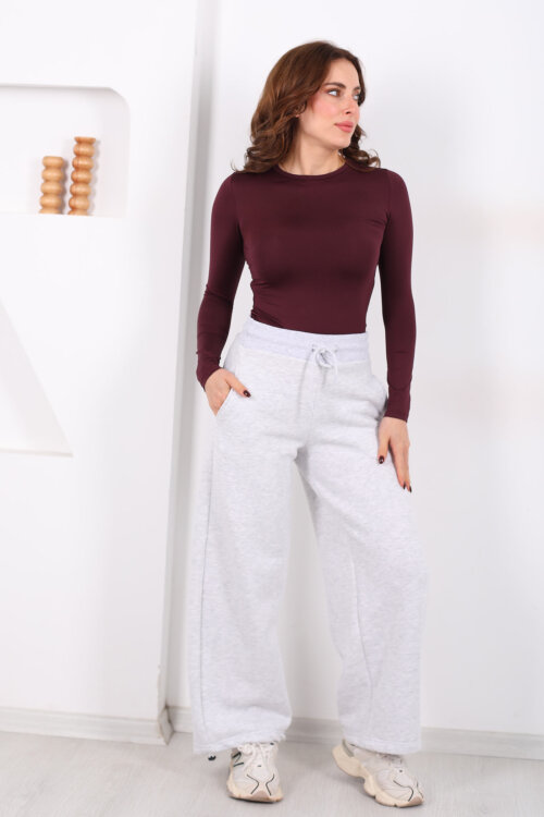 Üç İplik Paça Lastikli Gri Kadın Eşofman Altı - Berox