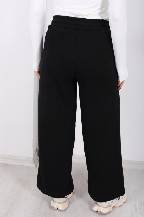 Üç İplik Paça Lastikli Siyah Kadın Eşofman Altı - 4