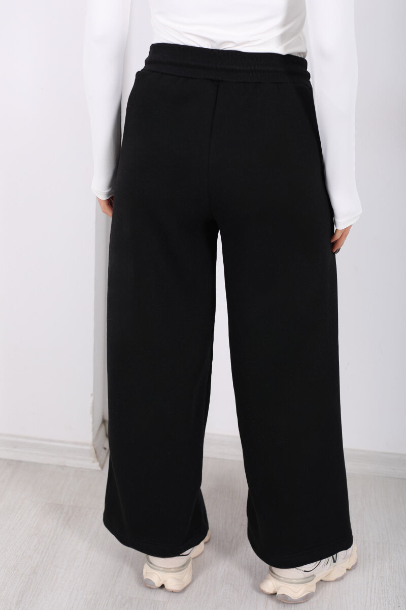 Üç İplik Paça Lastikli Siyah Kadın Eşofman Altı - 4