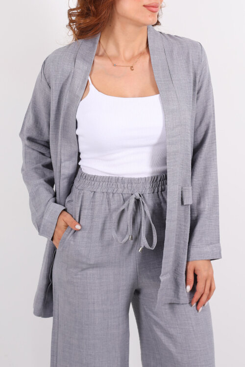 İkili Keten Gri Kadın Blazer Takım - Berox (1)