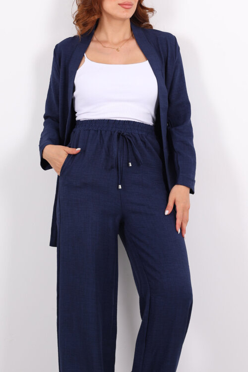 İkili Keten Lacivert Kadın Blazer Takım - Berox (1)