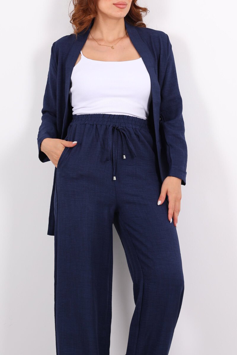 İkili Keten Lacivert Kadın Blazer Takım - 2
