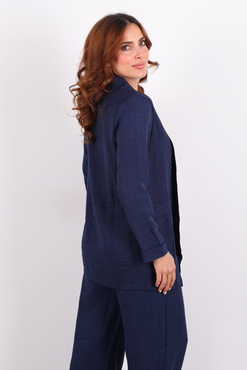 İkili Keten Lacivert Kadın Blazer Takım - 5