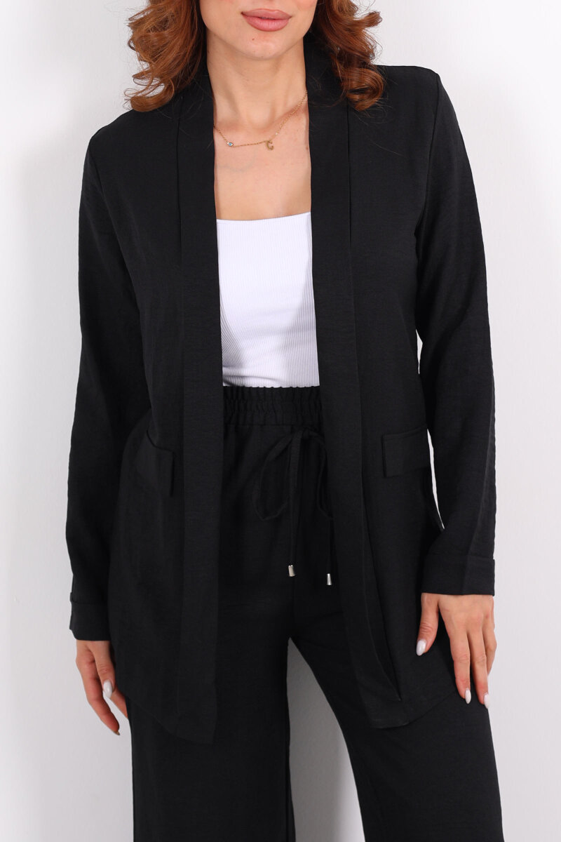 İkili Keten Siyah Kadın Blazer Takım - 2