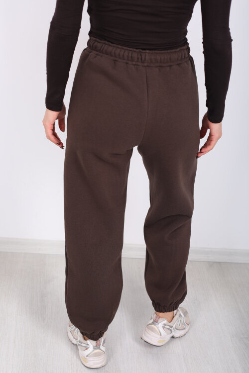 USA Yazılı Paça Lastikli Acı Kahve Kadın Üç İplik Eşofman Altı - 4