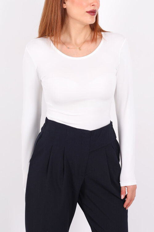 Uzun Kol Bisiklet Yaka Beyaz Çıtçıtlı Kadın Body - Berox (1)