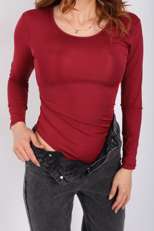 Uzun Kol Bisiklet Yaka Bordo Çıtçıtlı Kadın Body - Berox (1)