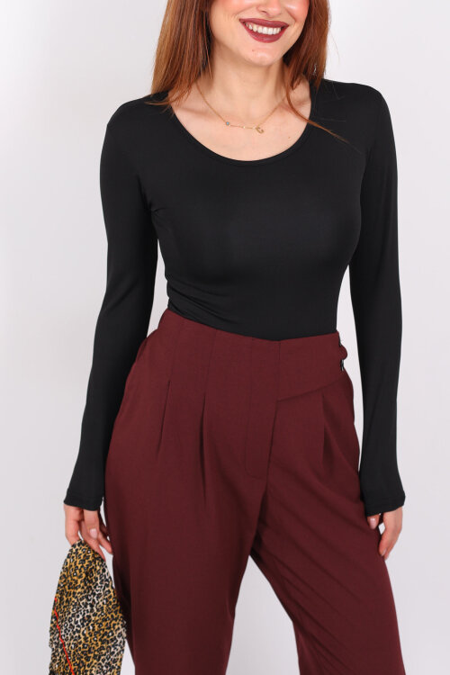 Uzun Kol Bisiklet Yaka Siyah Çıtçıtlı Kadın Body - Berox (1)